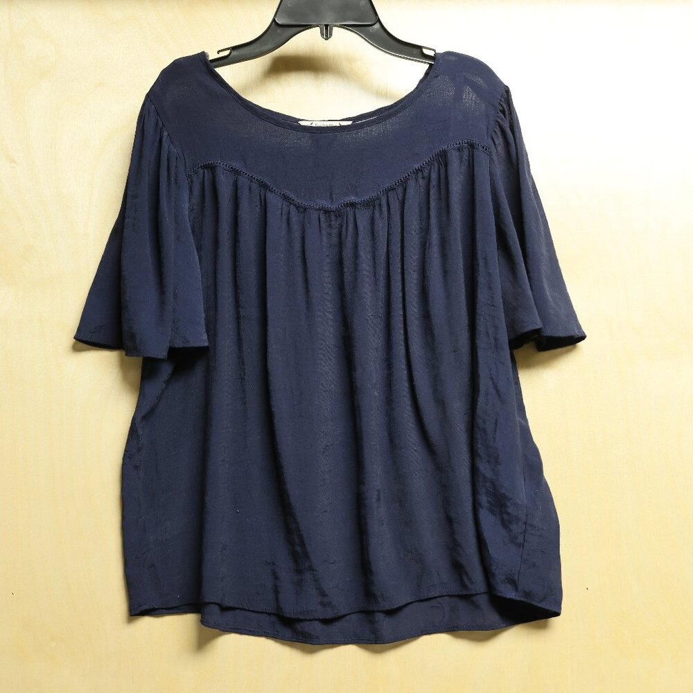 Nanette Lepore Navy Flutter Sleeve Blouse Women's Sz Lg
